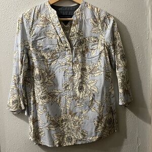 TOMMY HILFIGER Floral Heritage Button Down Shirt S Blue/White Striped Beach
